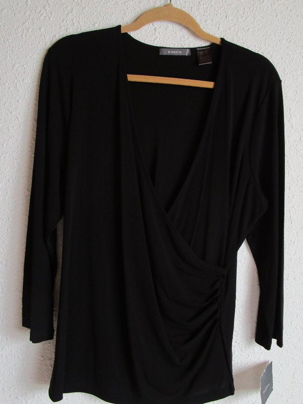 Black wrap blouse, XL Liz Claiborne midlength sleeves, polyester. NWT
